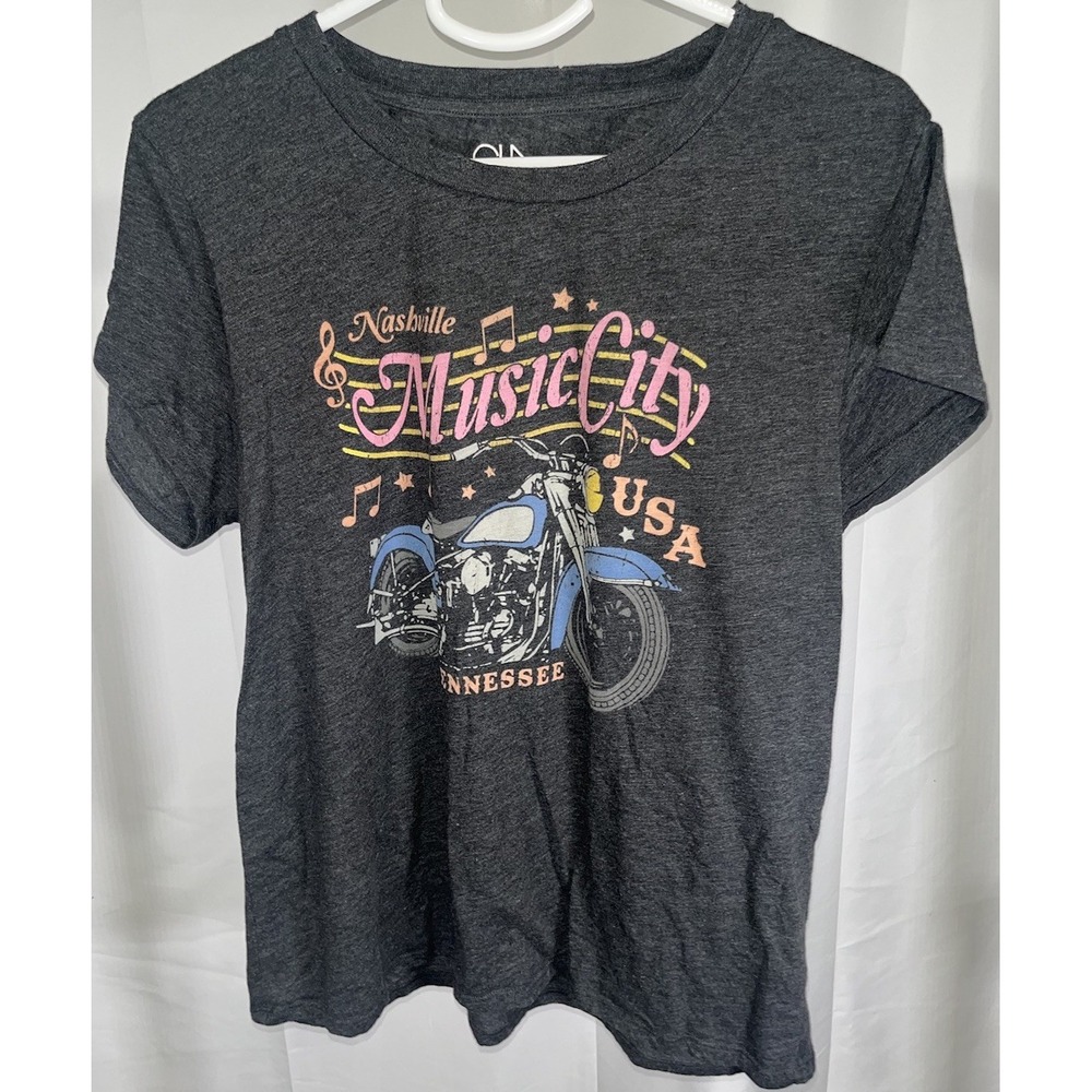 Chaser Nashville Music City TN Graphic T-Shirt Gray Motorcycle Souvenir Small